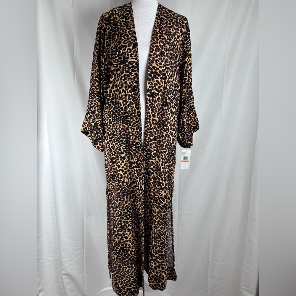 Jessica Simpson Animal Print Duster Women’s Small Brown Gold Wide Sleeve - Picture 1 of 8